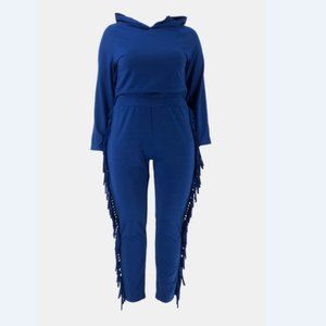 Plus Size Fringe Detail Hoodie and Sweatpants Set